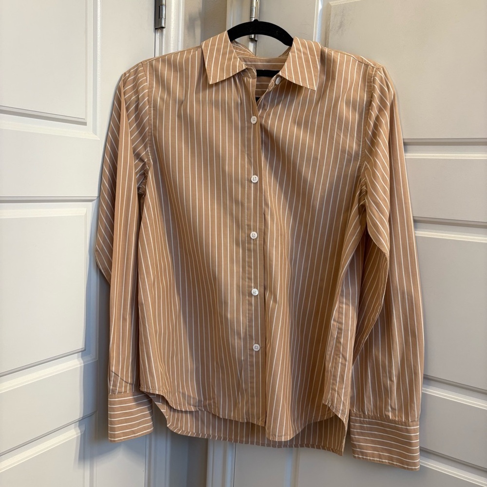 Jenni Kayne Tan and White Striped Button-Down Shirt